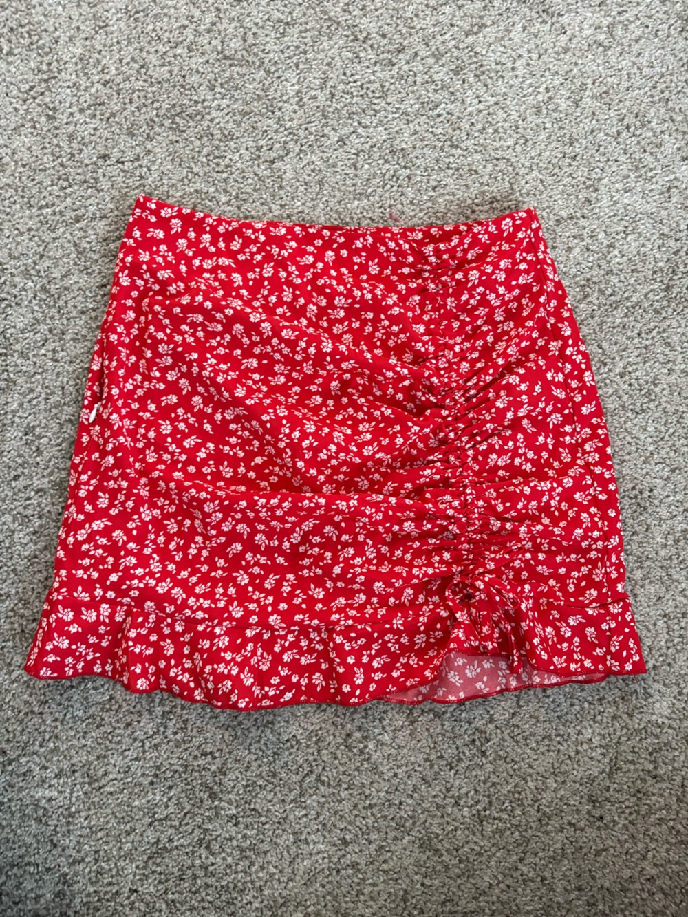 Red Floral Women's skirt with string tie to shorten or lengthen